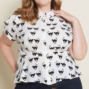 Collectif x Modcloth Cat Peplum Blouse sz 3X EUC